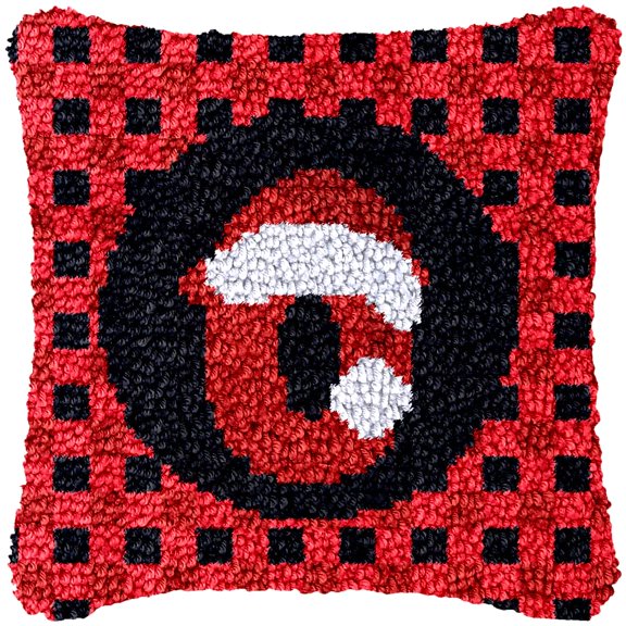 A-Z 26 Letter Name Christmas Hat Latch Hook Pillow Kits Alphabet Needle Crochet Yarn Kits Printed Canvas Red Cushion Hook and Latch Throw Pillow Letter U Christmas Decoration 43x43cm