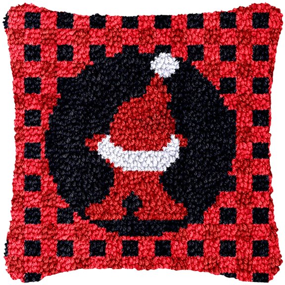 A-Z 26 Letter Name Christmas Hat Latch Hook Pillow Kits Alphabet Needle Crochet Yarn Kits Printed Canvas Red Cushion Hook and Latch Throw Pillow Letter X Christmas Decoration 43x43cm