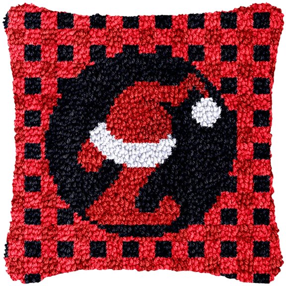 A-Z 26 Letter Name Christmas Hat Latch Hook Pillow Kits Alphabet Needle Crochet Yarn Kits Printed Canvas Red Cushion Hook and Latch Throw Pillow Letter Z Christmas Decoration 43x43cm