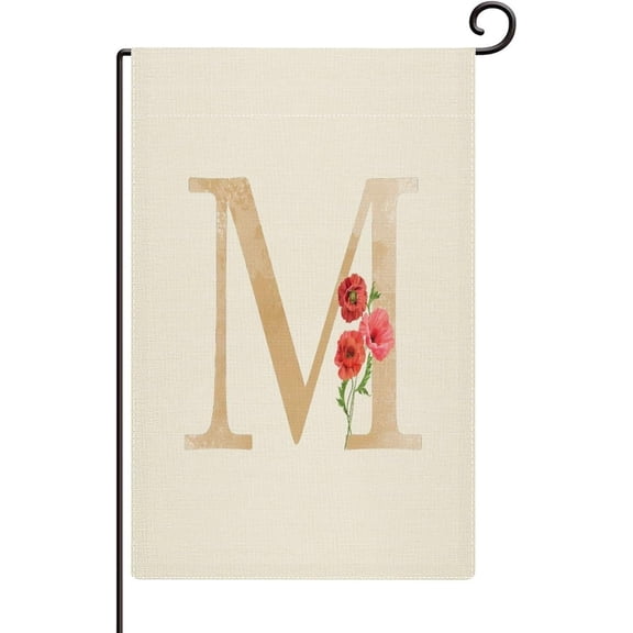 A-Z 26 Letters Initial Monogram Poppy Flowers Garden Flag 12x18 Inch Weather Resistant Printed Floral Botanical Vintage Plant Yard Flags Red Blossom Wildflower Botanic Banner Yard Outdoor Decoration