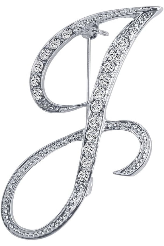 A-Z 26 Letters Pins Brooches Silver Plated Metal Broaches Pins-Clear Crystal Initial Breastpin