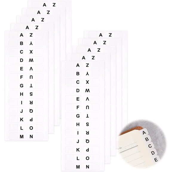 A-Z 26 White Letters Tabs Sticky Alphabet Tabs, 260 Pcs Self Adhesive Page Tabs Alphabetical Tabs Indexes for Books, Dictionary, Notes, File (10 Sheets)