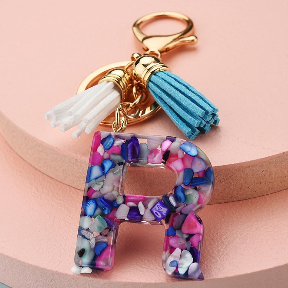 Cute Creative Crystal Glitter Resin Letter Keychain Women A-Z 26 Alphabet  Keyring Car Key Holder Bag Charms Accessories