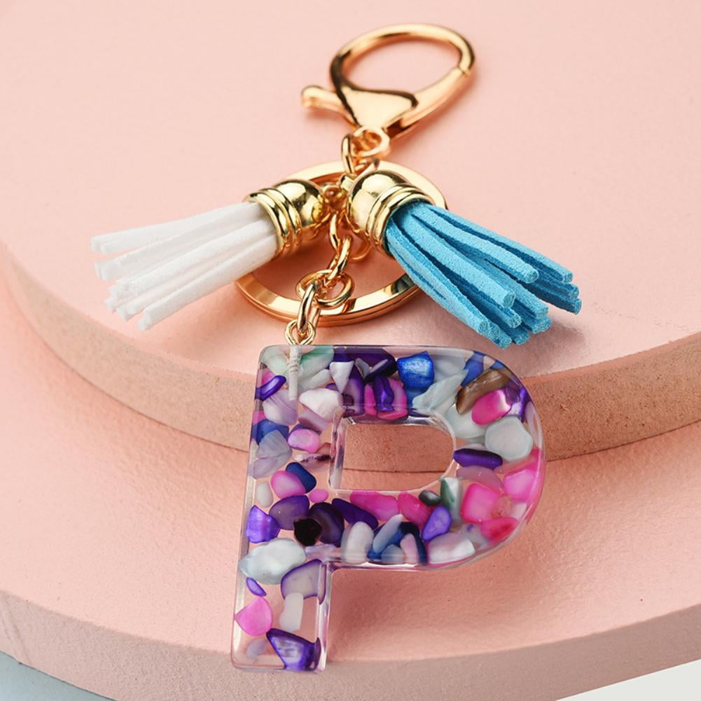 New 2024 Popular Acrylic Letter Keychain with Tassel Women Bag Pendant Gold  Foil Initial Alphabet Keyring Girlfriend Wallet Charm Gifts Fashion