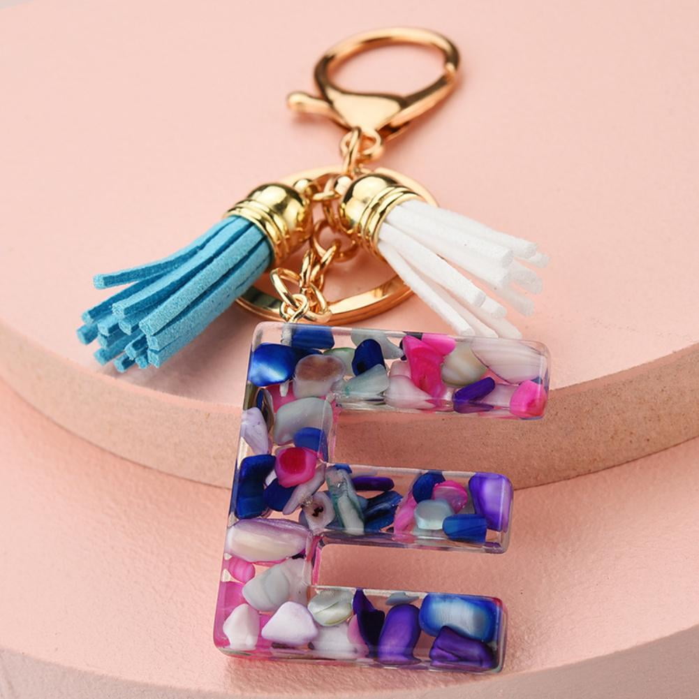 Cute A-Z Letter Keychain for Women Tassel Heart Keychains Girls Purse Bag  Keys Charm Key Ring Gift
