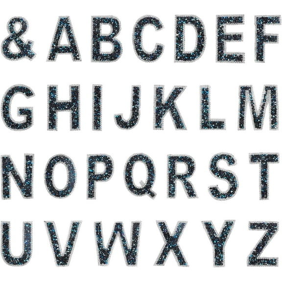 A-Z Bling Rhinestone Letter Patches 27Pcs Glitter BlackHotfix Alphabet Rhinestone Sheet(Letter Height: 2.5mm) for Applique Costume Accessories DIY Craft Patch Clothes Decoration DIYDIY