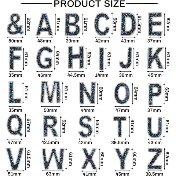 A-Z Bling Rhinestone Letter Patches 27Pcs Glitter BlackHotfix Alphabet Rhinestone Sheet(Letter Height: 2.5mm) for Applique Costume Accessories DIY Craft Patch Clothes Decoration