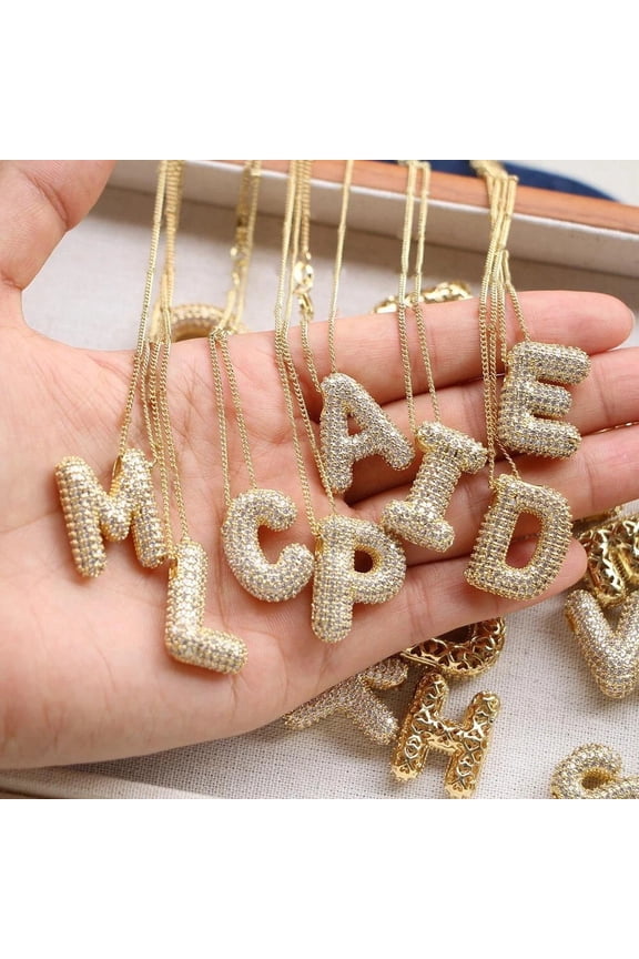 A-Z Bubble Chubby Initial Letter Pendant Necklace Inlaid Zircon Polished Alphabet Choker Birthday Party Gifts Luxury Jewelry