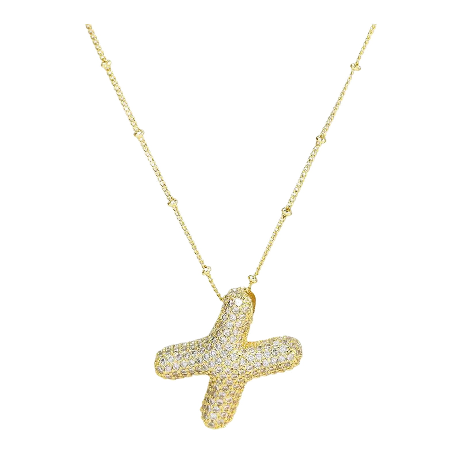 A Z Bubble Letter Necklace Gold Balloon Initial Necklaces Rhinestone