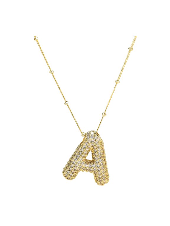 A Z Bubble Letter Necklace Gold Balloon Initial Necklaces Rhinestone Letter Pendant Necklaces For Women Trendy