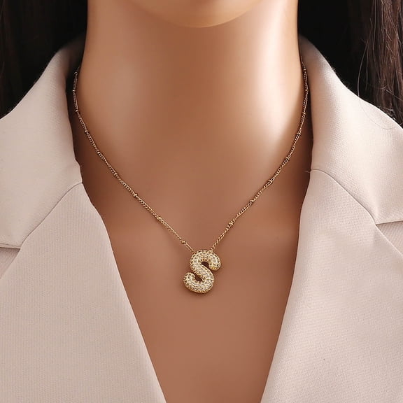 A Z Bubble Letter Necklace Gold Balloon Initial Necklaces Rhinestone Letter Pendant Necklaces For Women Trendy