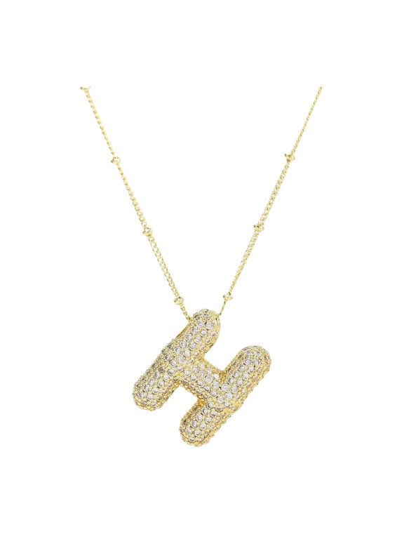 A Z Bubble Letter Necklace Gold Balloon Initial Necklaces Rhinestone Letter Pendant Necklaces For Women Trendy