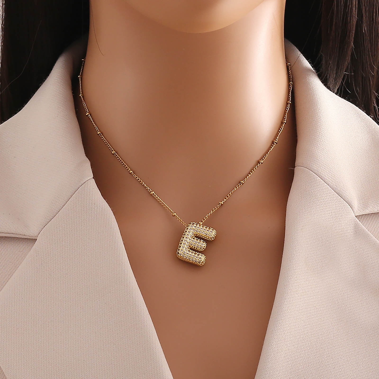 UIX A Z Bubble Letter Necklace Gold Balloon Initial Necklaces Rhinestone Letter Pendant Necklaces for Women Trendy Walmart