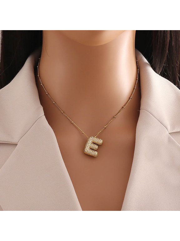 A Z Bubble Letter Necklace Gold Balloon Initial Necklaces Rhinestone Letter Pendant Necklaces For Women Trendy