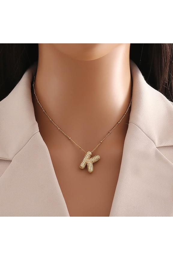 A Z Bubble Letter Necklace Gold Balloon Initial Necklaces Rhinestone Letter Pendant Necklaces For Women Trendy