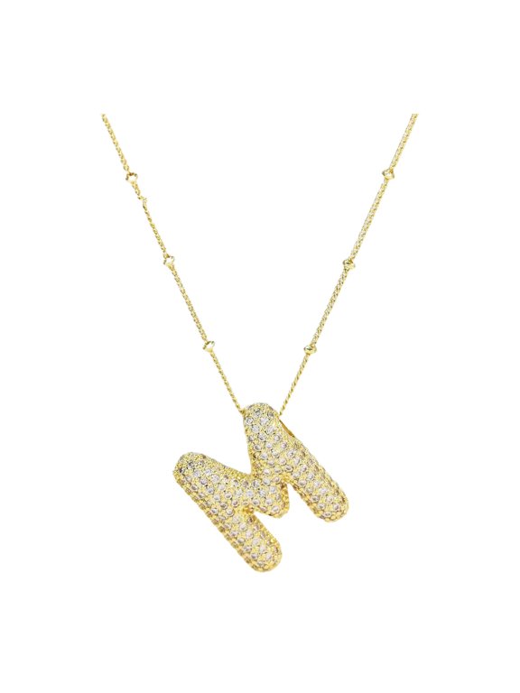 A Z Bubble Letter Necklace Gold Balloon Initial Necklaces Rhinestone Letter Pendant Necklaces For Women Trendy