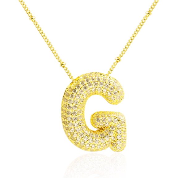 A-Z Bubble Letter Necklace Gold Balloon Initial Necklaces Rhinestone Letter Pendant Necklaces for Women Trendy