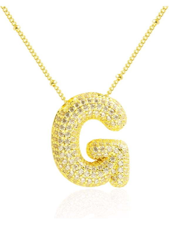 A-Z Bubble Letter Necklace Gold Balloon Initial Necklaces Rhinestone Letter Pendant Necklaces for Women Trendy