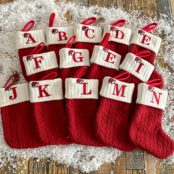 A-Z Christmas Stockings with Initial, Small Embroidered Letter Knit Red White Christmas Stocking Letter Monogram Hanging Xmas Stockings for Family Christmas Tree Fireplace Decoration (B)