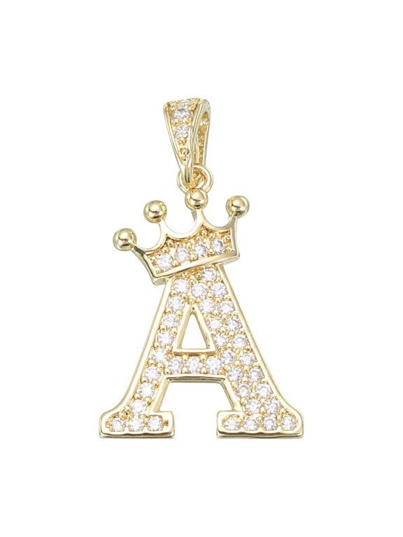 A-Z Crown Letter Charm, Alphabet A Pendant Gold Plated Cubic Zirconia Monogram Initial Pendant Name Jewelry for Men Women DIY