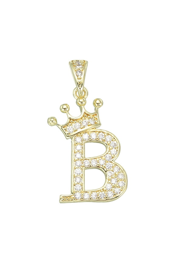 A-Z Crown Letter Charm, Alphabet B Pendant Gold Plated Cubic Zirconia Monogram Initial Pendant Name Jewelry for Men Women DIY