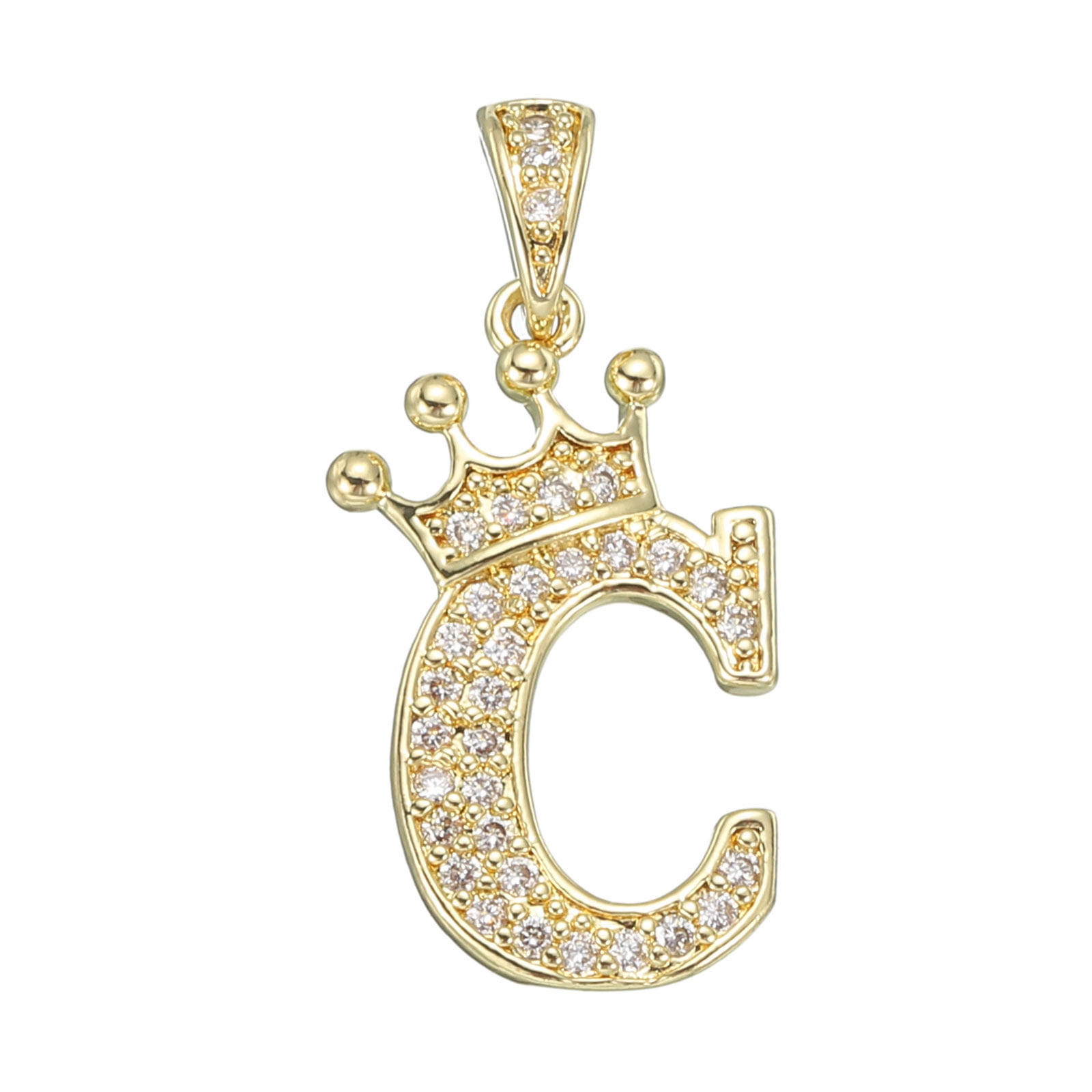 A-Z Crown Letter Charm, Alphabet C Pendant Gold Plated Cubic