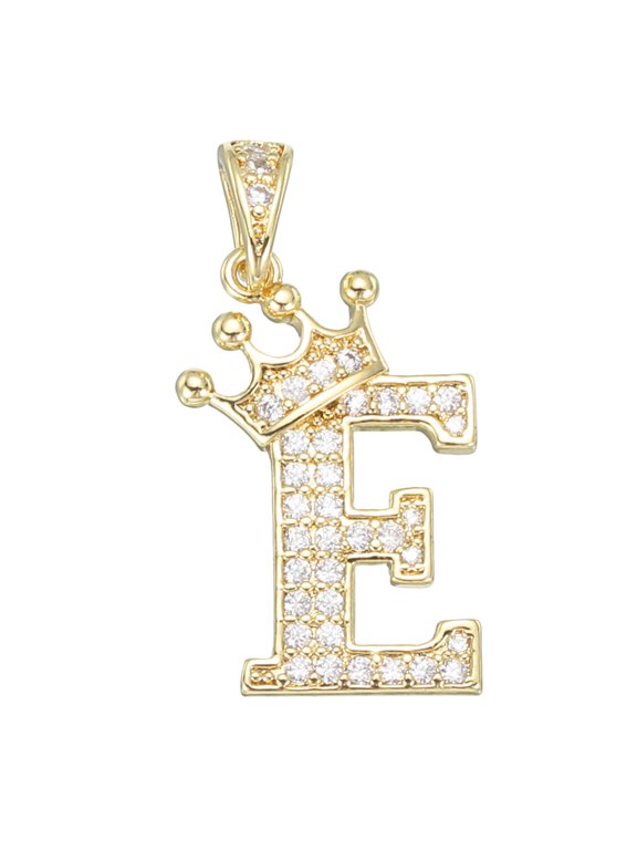 A-Z Crown Letter Charm, Alphabet E Pendant Gold Plated Cubic Zirconia Monogram Initial Pendant Name Jewelry for Men Women DIY