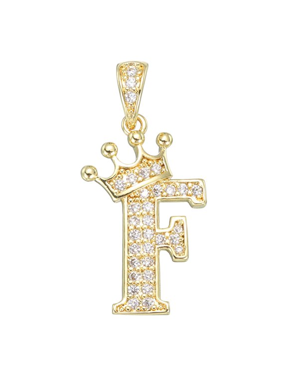 A-Z Crown Letter Charm, Alphabet F Pendant Gold Plated Cubic Zirconia Monogram Initial Pendant Name Jewelry for Men Women DIY