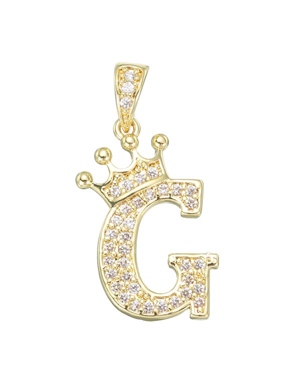 A-Z Crown Letter Charm, Alphabet G Pendant Gold Plated Cubic Zirconia Monogram Initial Pendant Name Jewelry for Men Women DIY