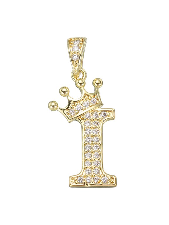 A-Z Crown Letter Charm, Alphabet I Pendant Gold Plated Cubic Zirconia Monogram Initial Pendant Name Jewelry for Men Women DIY