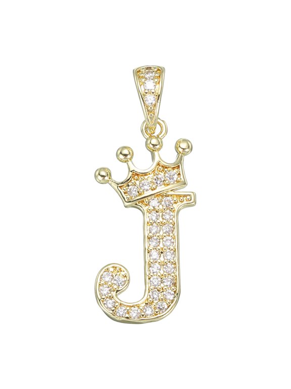 Alphabet J Pendant Gold Plated Cubic Zirconia Monogram Initial Pendant Name Jewelry for Men Women DIY