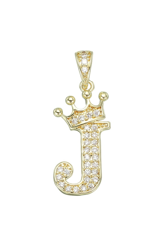 Alphabet J Pendant Gold Plated Cubic Zirconia Monogram Initial Pendant Name Jewelry for Men Women DIY