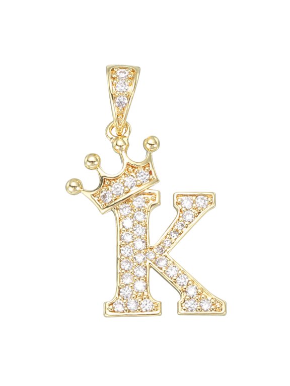 A-Z Crown Letter Charm, Alphabet K Pendant Gold Plated Cubic Zirconia Monogram Initial Pendant Name Jewelry for Men Women DIY