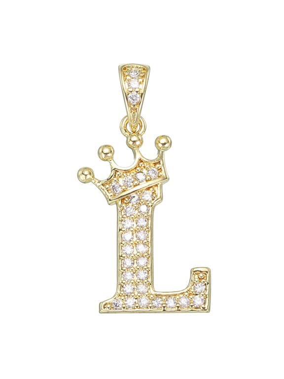 L Crown Letter Charm, Alphabet L Pendant Gold Plated Cubic Zirconia Monogram Initial Pendant Name Jewelry for Men Women DIY
