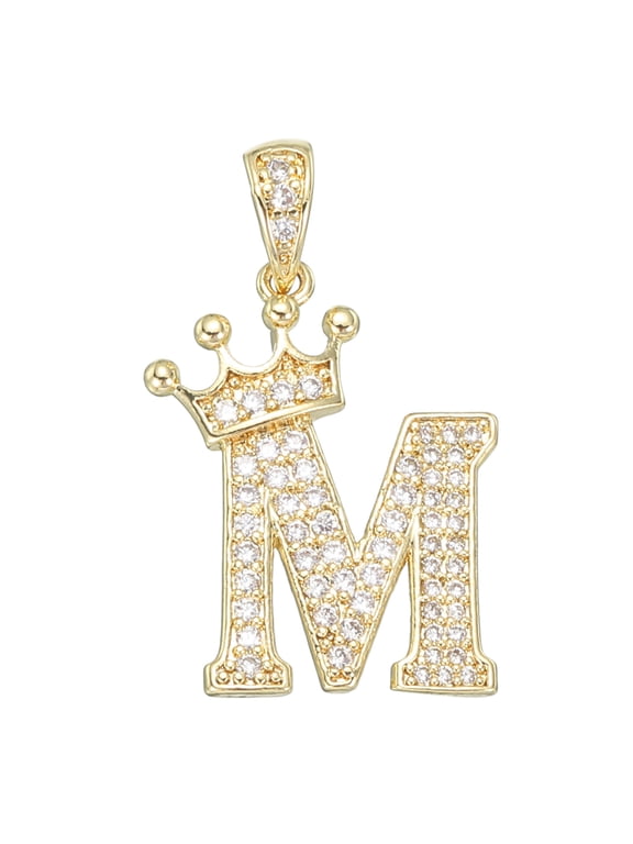 A-Z Crown Letter Charm, Alphabet M Pendant Gold Plated Cubic Zirconia Monogram Initial Pendant Name Jewelry for Men Women DIY