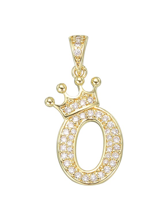 A-Z Crown Letter Charm, Alphabet O Pendant Gold Plated Cubic Zirconia Monogram Initial Pendant Name Jewelry for Men Women DIY