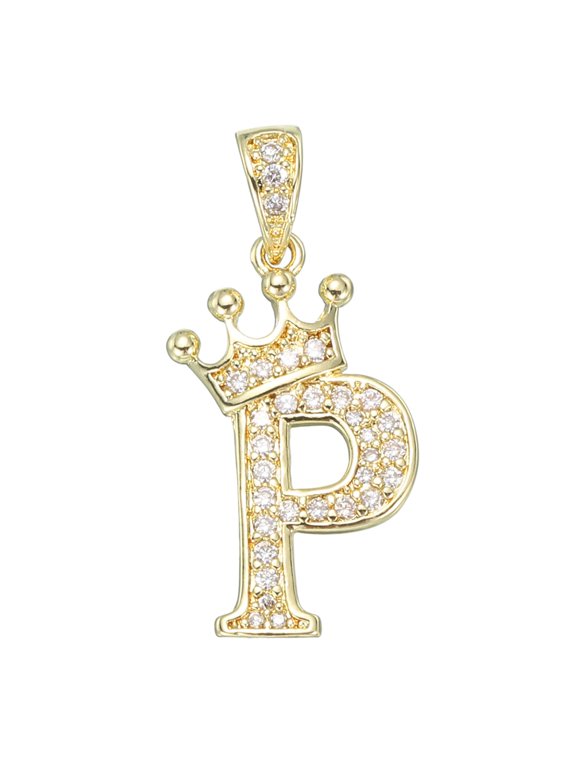 A-Z Crown Letter Charm, Alphabet P Pendant Gold Plated Cubic Zirconia Monogram Initial Pendant Name Jewelry for Men Women DIY