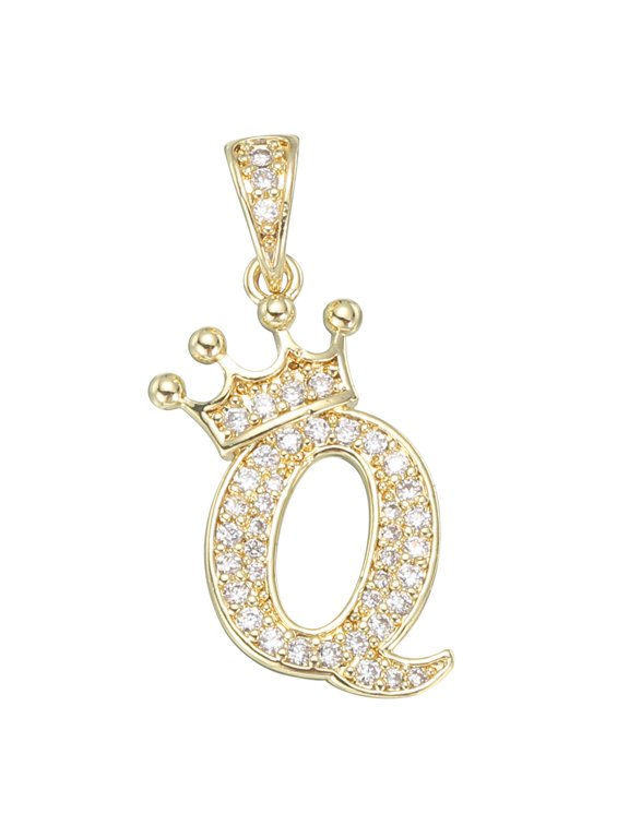 A-Z Crown Letter Charm, Alphabet Q Pendant Gold Plated Cubic Zirconia Monogram Initial Pendant Name Jewelry for Men Women DIY