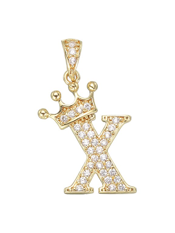 A-Z Crown Letter Charm, Alphabet X Pendant Gold Plated Cubic Zirconia Monogram Initial Pendant Name Jewelry for Men Women DIY