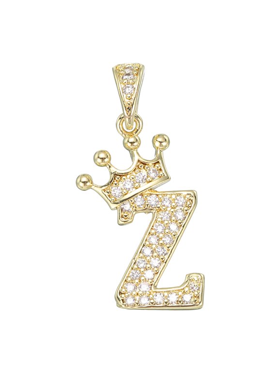 A-Z Crown Letter Charm, Alphabet Z Pendant Gold Plated Cubic Zirconia Monogram Initial Pendant Name Jewelry for Men Women DIY