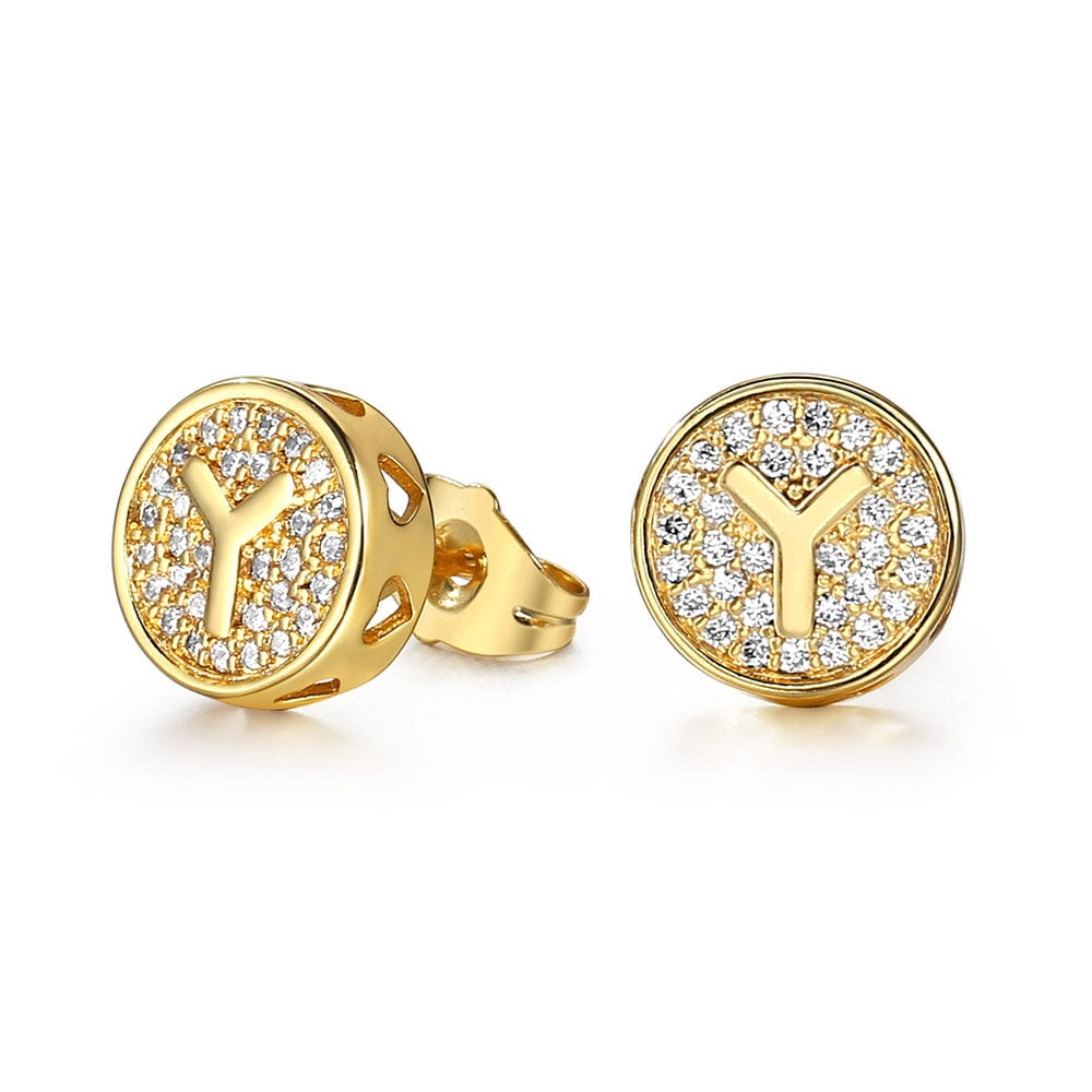 A-Z Initial Letter Stud Earrings for Men Women Gold Plated Alphabet CZ Stud  Earrings 