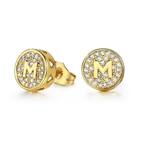 A-Z Initial Letter Stud Earrings for Men Women Gold Plated Alphabet CZ Stud Earrings