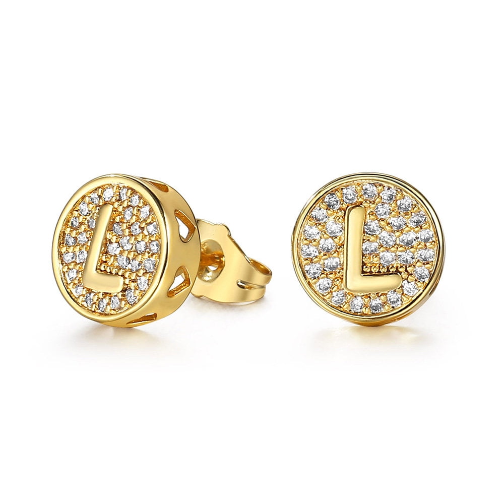 A-Z Initial Letters Stud Earrings for Men Women Gold Plated