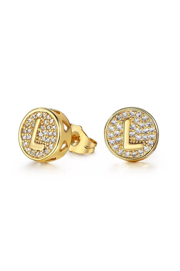 A-Z Initial Letter Stud Earrings for Men Women Gold Plated Alphabet CZ Stud Earrings