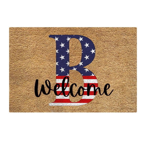 A-Z Letter Doormat, Funny Welcome Mat for Front Door, Personalized Initial Doormat for Porch Entryway, 4th of July Patriotic Doormat, 16x24 Inch Low Profile Door Mat