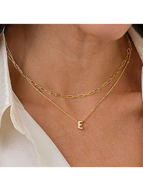 14K Gold Plated Initial Dainty Bubble Stackable Choker Pendant Necklace for Women Letter A-Z Jewelry Trend Personalized Birthday Gifts for Women Girls