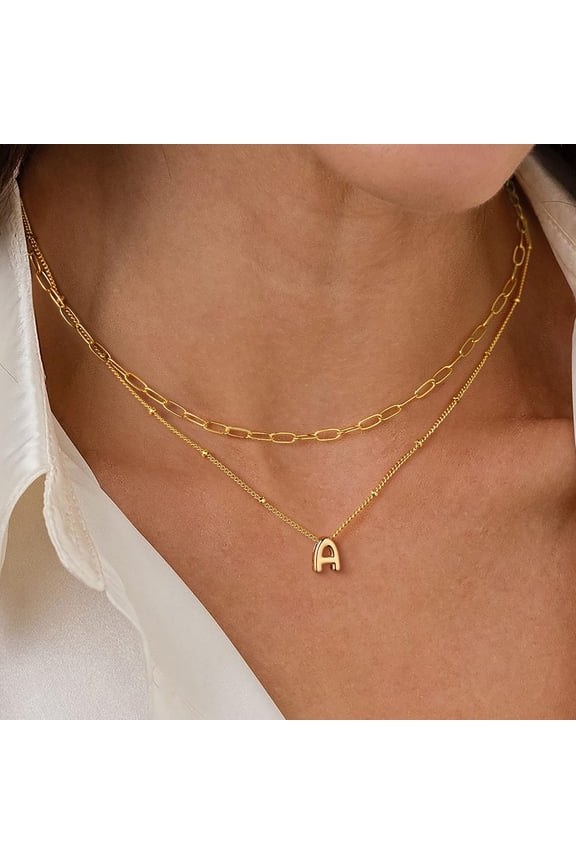 14K Gold Plated Initial Dainty Bubble Layering Choker Pendant Necklace for Women Letter A-Z Jewelry Trend Personalized Valentines Day Birthday Gifts for Women Her