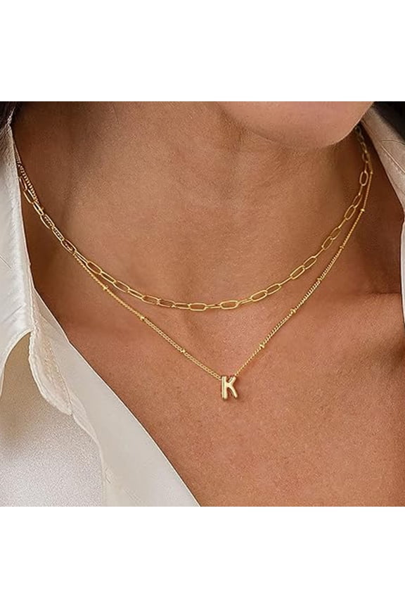 14K Gold Plated Initial Charm Bubble Layering Choker Pendant Necklace for Women Letter A-Z Jewelry Trend Personalized Birthday Wedding Gifts for Women Her