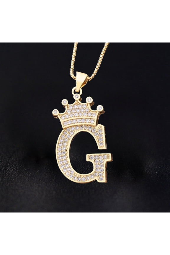 A-Z Letters Necklace Crown Necklace for Men Women 18K Gold Plated Letters Pendants with 23'' Chain Hip Hop Alphabet Name Jewelry Mom Gifts