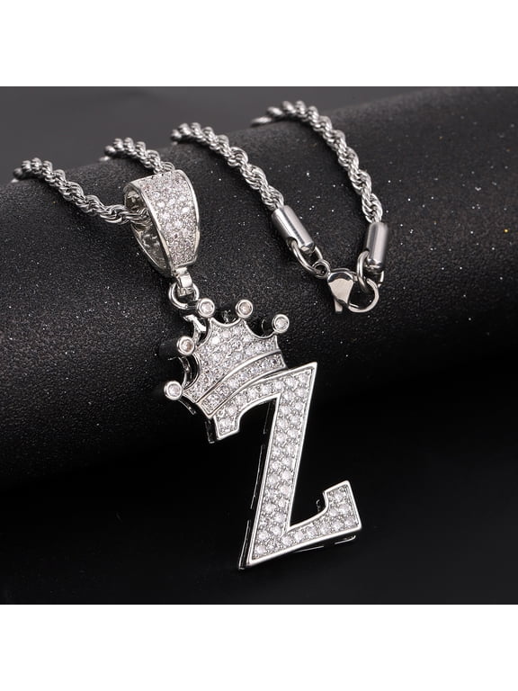 A-Z Letters Necklace Crown Necklace for Men Women 18K Gold Plated Letters Pendants with 23'' Chain Hip Hop Alphabet Name Jewelry Mom Gifts